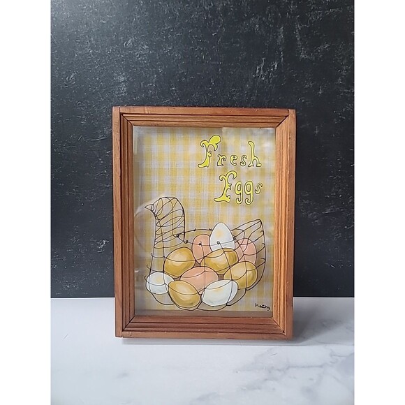 Vintage Framed Glass Fresh Eggs Wall Art - Picture 2 of 10